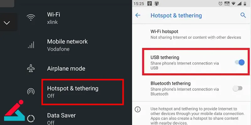 استفاده از USB Tethering (اشتراک اینترنت از گوشی)